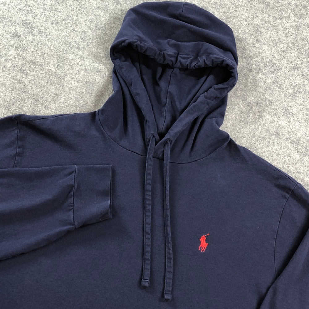 Polo Ralph Lauren Mens Hoodie Large Navy Blue Long Sleeve Classic Lightweight